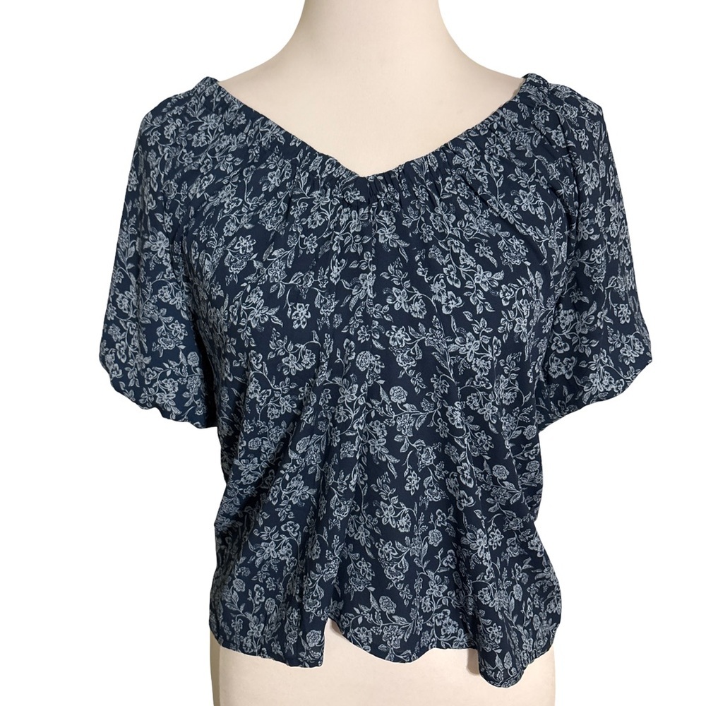 LOFT Navy Floral Blouse